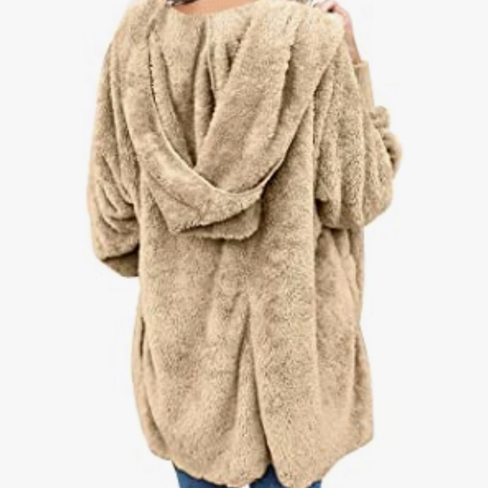 🔥 Women’s Fuzzy Fleece Open Front Hooded Cardigan Jackets Sherpa Coat Po… - Picture 2 of 4